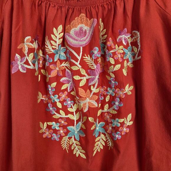 Free People Red Fleur Du Jour Mini Dress S Bold Floral Embroidered Boho Festival - Picture 7 of 14
